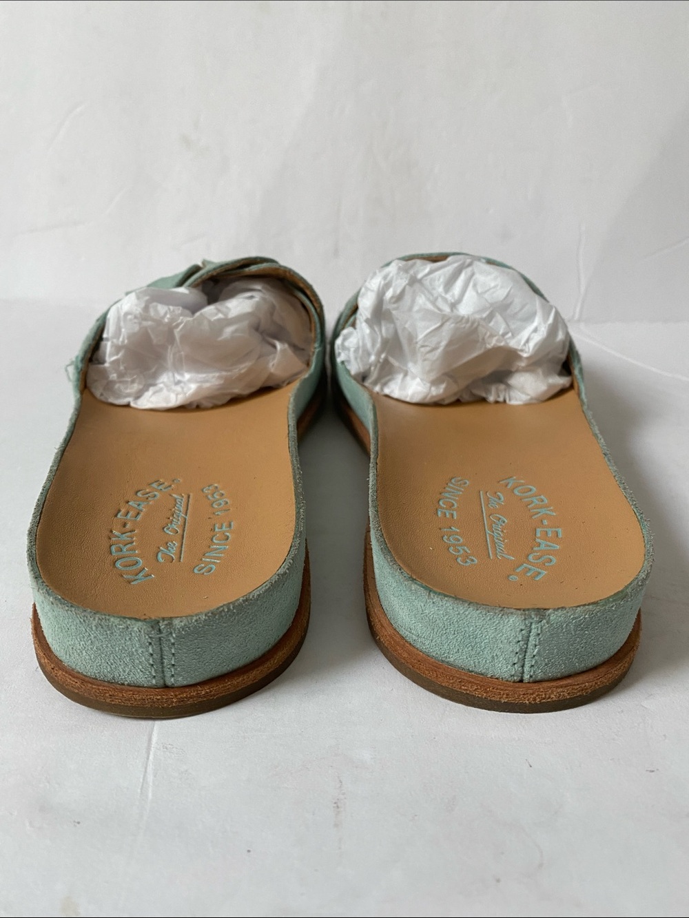 Kork-Ease Dolphin Braided Slide Sandals in Mint Green Suede - Picture 4 of 6